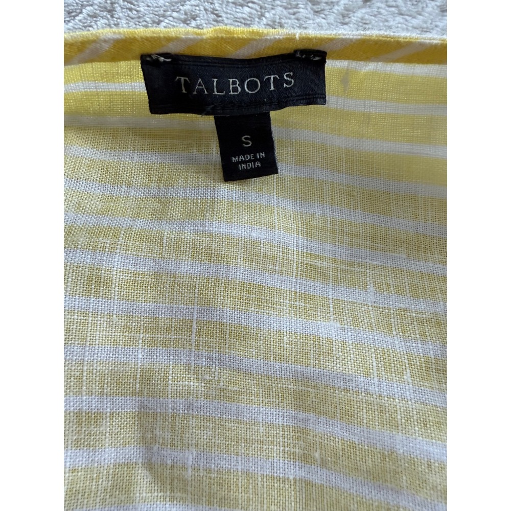 Talbots Womens Yellow White Striped 100% Linen Embroidered V-Neck Tunic Top S - Picture 3 of 16
